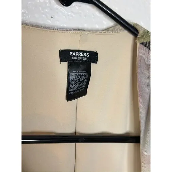 Express Body Contour Cropped Top Size L Womans Pink Floral Mesh Long Sleeve Y2K - Picture 3 of 5